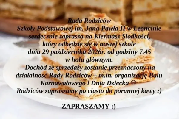 Kiermasz Słodkości w szkole w Leoncinie już 29 października